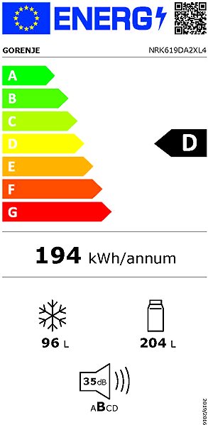 Refrigerator GORENJE NRK619DA2XL4 Energy label