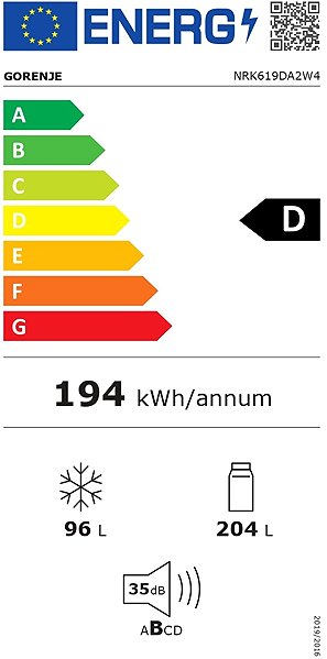 Refrigerator GORENJE NRK619DA2W4 Energy label
