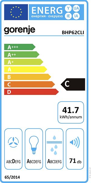 Digestoř GORENJE BHP62CLI Energetický štítek