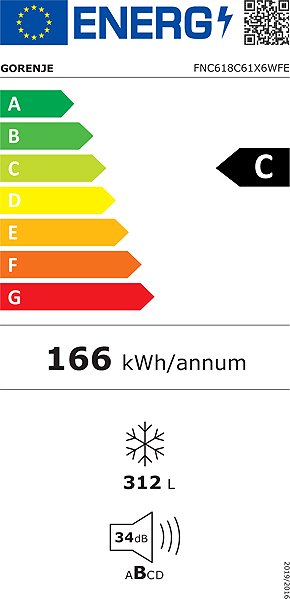 Upright Freezer GORENJE FNC618C61X6WFE Energy label