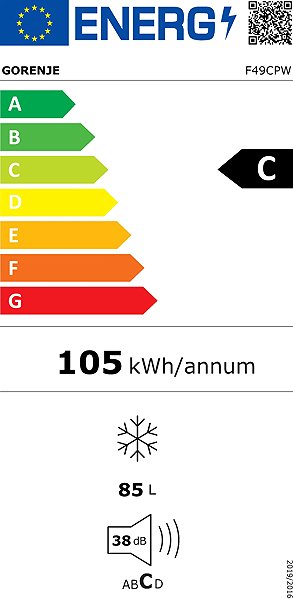 Small Freezer GORENJE F49CPW Energy label