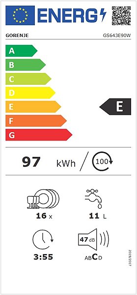 Dishwasher GORENJE GS643E90W Energy label