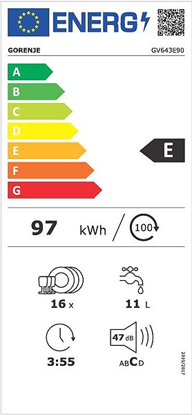 GORENJE GV643E90 built-in dishwasher Energy label