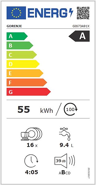 Mosogatógép GORENJE GI673A91X Energia címke