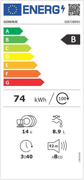 GORENJE GI672B90X Dishwasher Energy Label