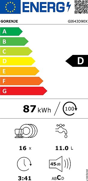 Built-in Dishwasher GORENJE GI643D90X Energy label