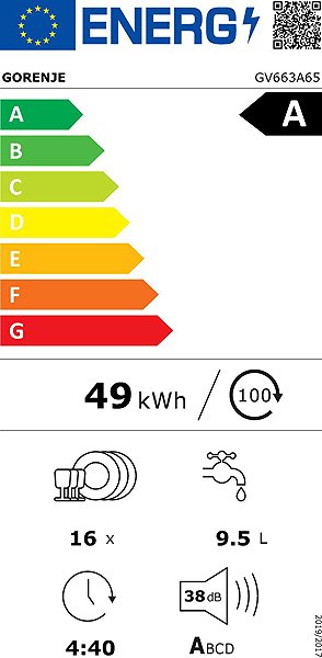 Built-in Dishwasher GORENJE GV663A65 38dB Energy label