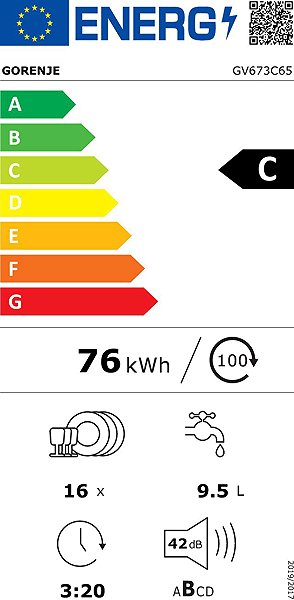 Built-in Dishwasher GORENJE GV673C65 42dB Energy label