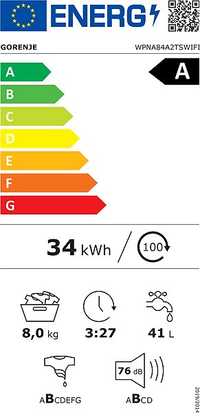 Washing Machine GORENJE WPNA84A2TSWIFI Energy label