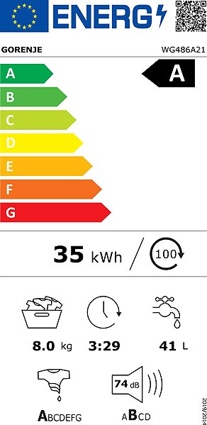 Steam Washing Machine GORENJE WG486A21 Ultra Clean Energy label