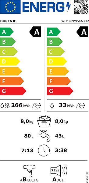 Steam Washing Machine with Dryer GORENJE WD1G2P854A3D2 Energy label