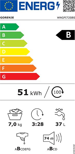 Washing Machine GORENJE WNGPI72SBS Energy label