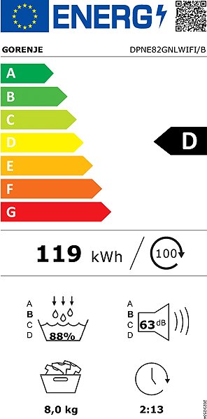 Clothes Dryer GORENJE DPNE82GNLWIFI/B Energy label