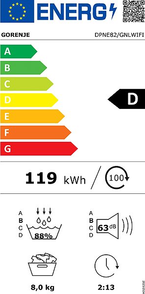 Clothes Dryer GORENJE DPNE82/GNLWIFI Energy label