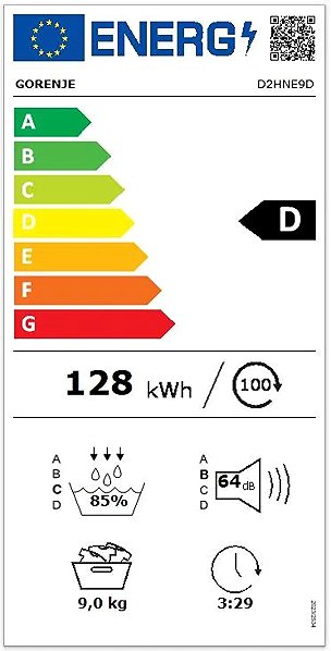 Clothes Dryer GORENJE D2HNE9D Energy label