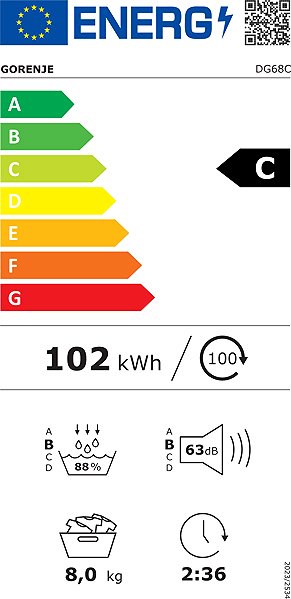 Clothes Dryer GORENJE DG68C FastDryPro Energy label