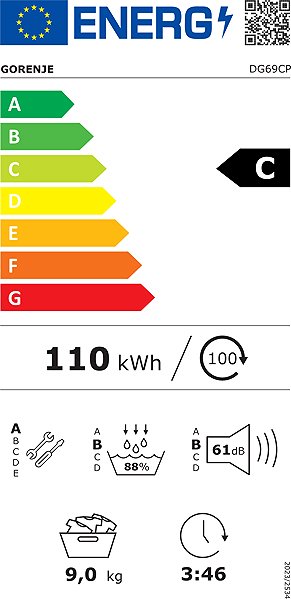 Clothes Dryer GORENJE DG69CPS FastDryPro Energy label