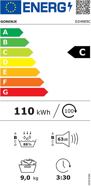 Clothes Dryer GORENJE D2HNE9C Energy label