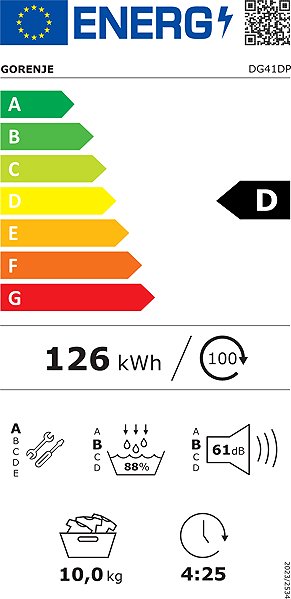 Clothes Dryer GORENJE DG41DP Energy label