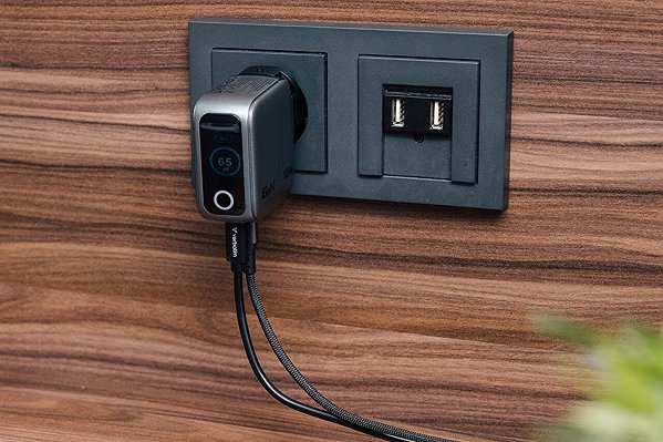 Wall Charger Mini 65W GaN Charger with Display + 60W USB-C to USB-C Cable (Charging and Data Transfer) Grey ...