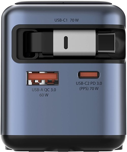 Töltő adapter Verbatim GaN-70 Mini 70W töltő, kijelző, beépített kábel ...