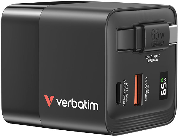Wall Charger VERBATIM GaN charger with 65W cable ...