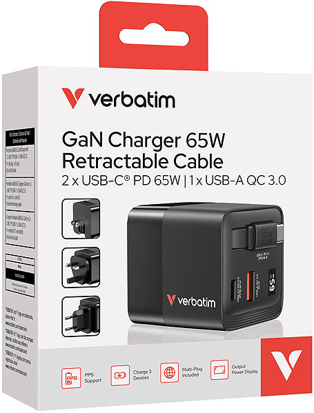 Netzladegerät VERBATIM GaN-Ladegerät mit 65 W-Kabel ...