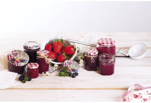 Preserving jars Gastro Set of 6 preserving jars 370 ml, lid decor checkered .