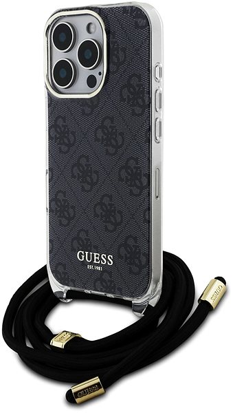 Handyhülle Guess IML 4G Printed Crossbody Strap Back Cover für iPhone 16 Pro Max Black ...