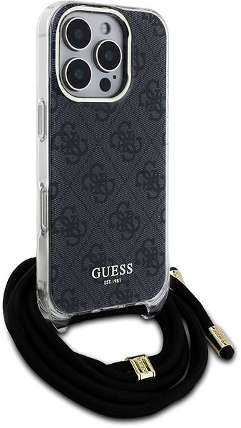 Handyhülle Guess IML 4G Printed Crossbody Strap Back Cover für iPhone 16 Pro Max Black ...