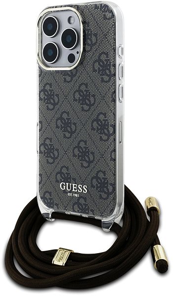 Handyhülle Guess IML 4G Printed Crossbod Strap Back Cover für iPhone 16 Pro Brown ...