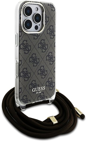 Handyhülle Guess IML 4G Printed Crossbod Strap Back Cover für iPhone 16 Pro Brown ...