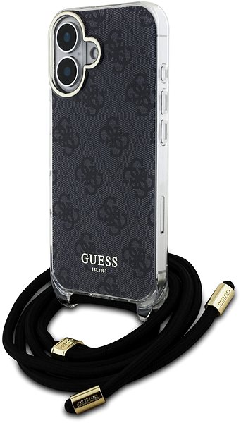Handyhülle Guess IML 4G Printed Crossbody Strap Rückabdeckung für iPhone 16 Black ...
