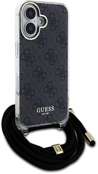 Handyhülle Guess IML 4G Printed Crossbody Strap Rückabdeckung für iPhone 16 Black ...