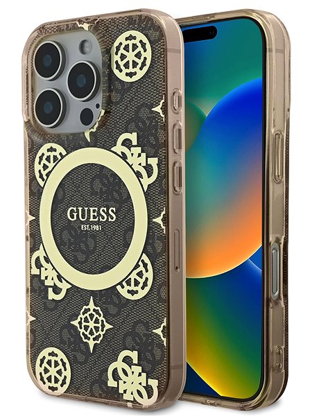 Handyhülle Guess IML 4G Peony MagSafe Rückabdeckung für iPhone 16 Pro Brown ...