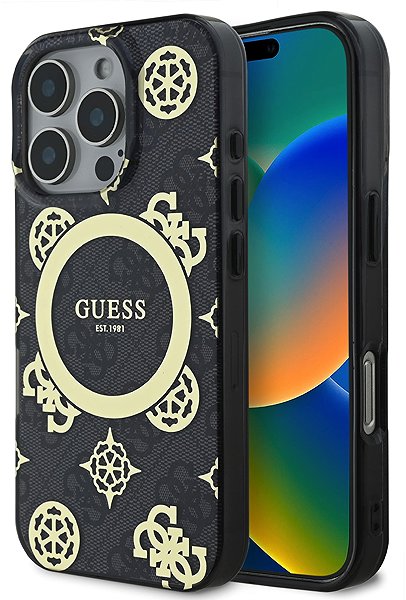 Handyhülle Guess IML 4G Peony MagSafe Rückabdeckung für iPhone 16 Pro Black ...