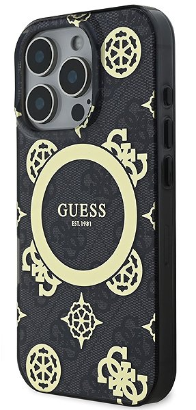 Handyhülle Guess IML 4G Peony MagSafe Rückabdeckung für iPhone 16 Pro Black ...