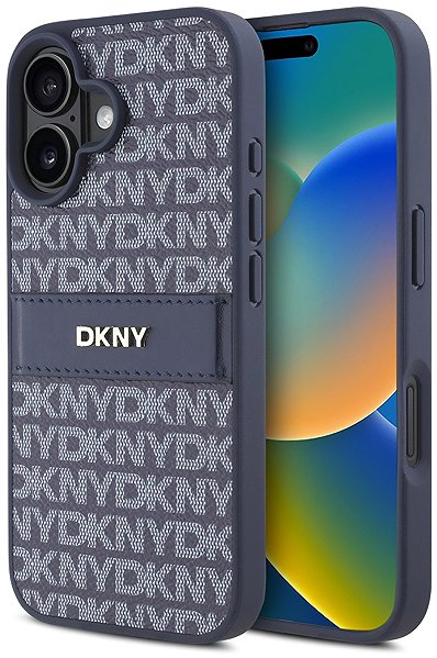 Handyhülle DKNY PU Leather Repeat Pattern Tonal Stripe Back Cover für iPhone 16 Blue ...