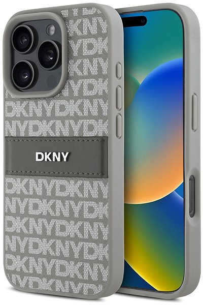 Handyhülle DKNY PU Leather Repeat Pattern Tonal Stripe Rückabdeckung für iPhone 16 Pro Beige ...