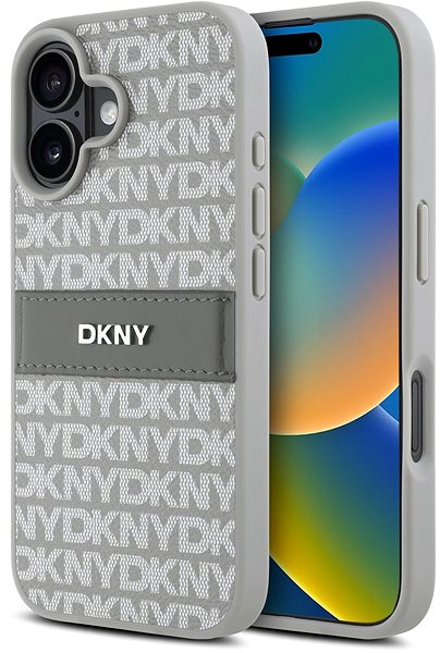 Handyhülle DKNY PU Leather Repeat Pattern Tonal Stripe Rückabdeckung für iPhone 16 Beige ...