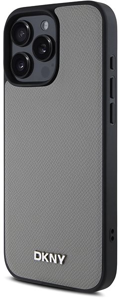 Handyhülle DKNY PU Leather Silver Metal Logo Magsafe Rückabdeckung für iPhone 16 Pro Grey ...