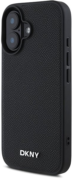 Telefon tok DKNY Silver Metal Logo iPhone 16 Plus fekete PU bőr Magsafe tok ...