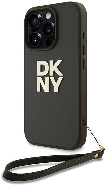 Handyhülle DKNY PU Leather Stack Logo Wrist Strap Back Cover für iPhone 16 Pro Green ...