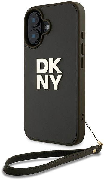 Handyhülle DKNY PU Leather Stack Logo Wrist Strap Rückabdeckung für iPhone 16 Green ...