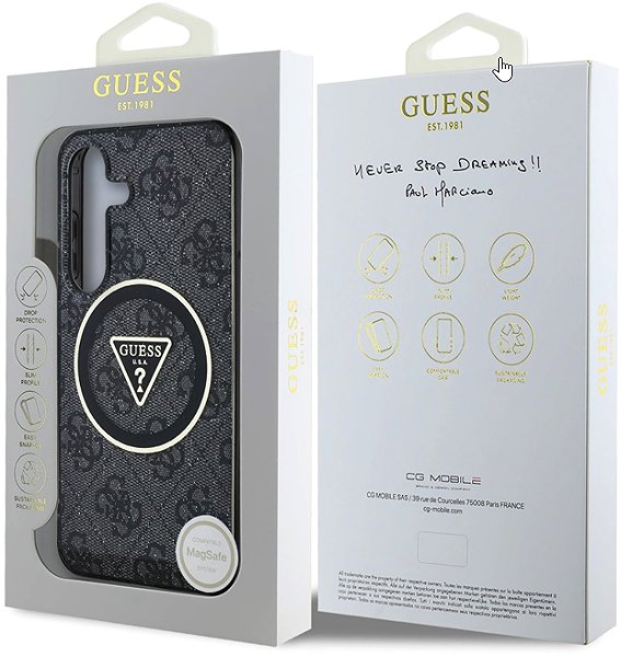 Handyhülle Guess IML 4G Glitter and Triangle Logo MagSafe Back Cover für Samsung Galaxy S25+ Black ...