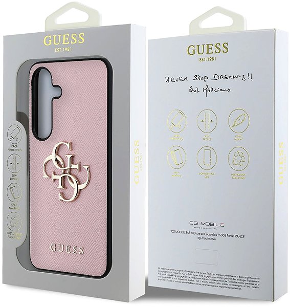 Handyhülle Guess PU Grained 4G Metal Logo Back Cover für Samsung Galaxy S25+ Pink ...