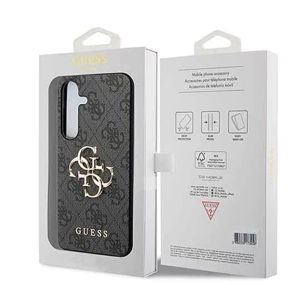Handyhülle Guess PU Grained 4G Metal Logo Back Cover für Samsung Galaxy S25 Black ...