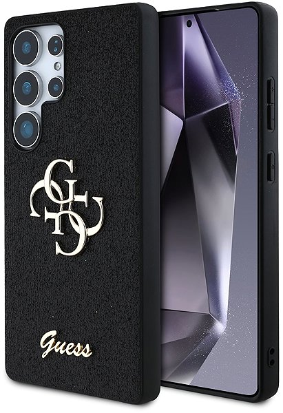 Telefon tok Guess PU Fixed Glitter 4G Metal Logo Samsung Galaxy S25 Ultra fekete tok ...