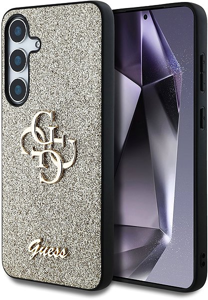 Telefon tok Guess PU Fixed Glitter 4G Metal Logo Samsung Galaxy S25+ arany tok ...