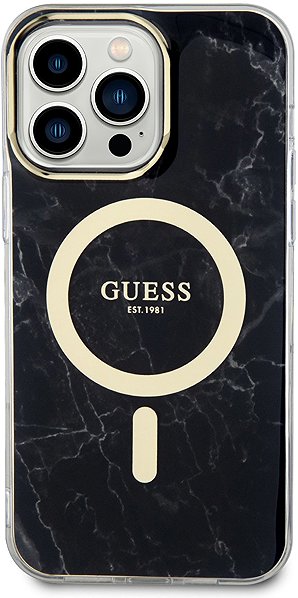 Telefon tok Guess IML Marble iPhone 13 Pro Max fekete MagSafe tok ...